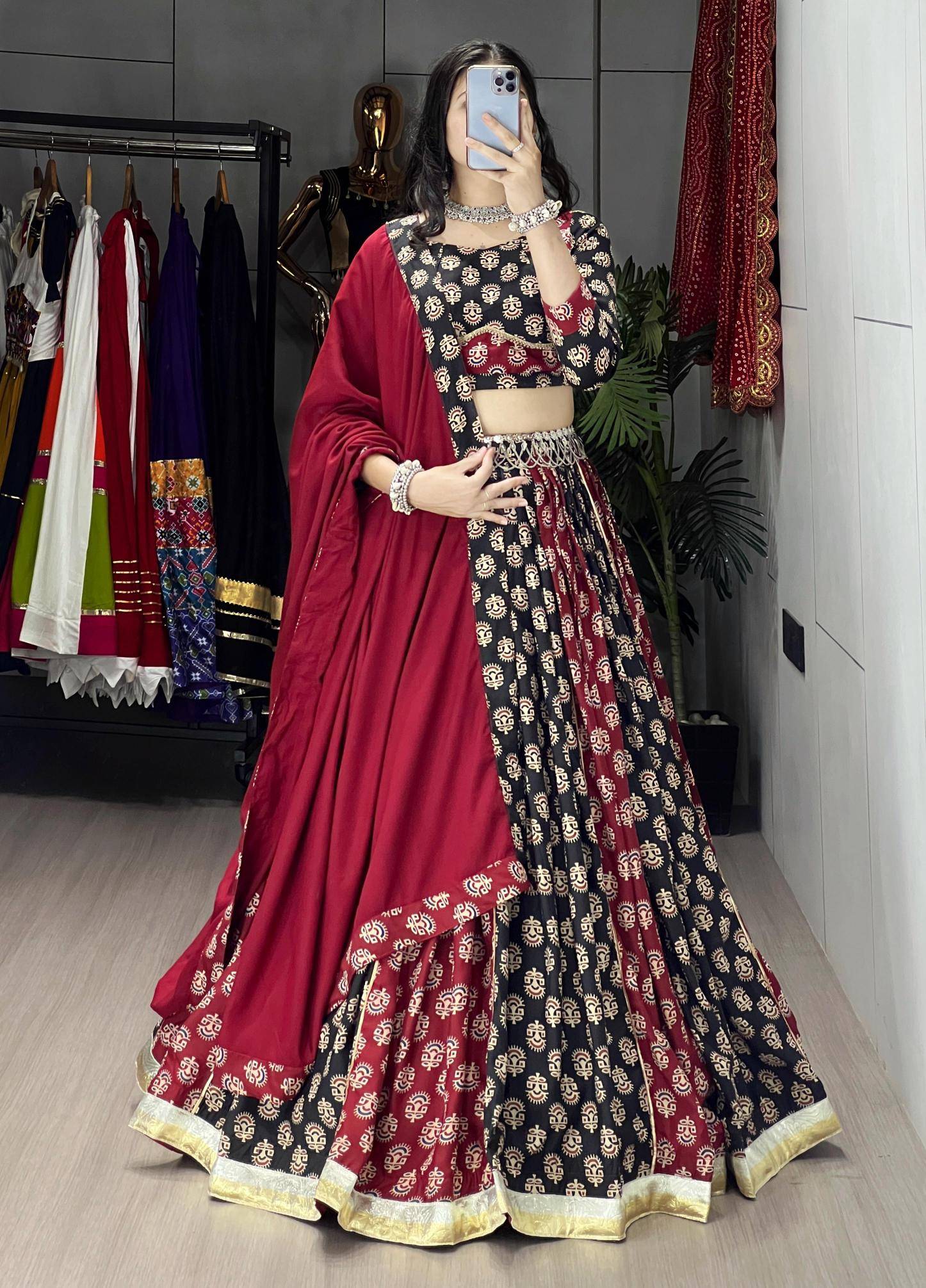 GRTN 8217 MRNBLK Rayon Cheap Lehenga choli wholesalers